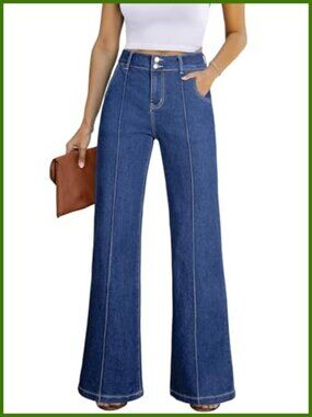 Wide Leg High Waisted Stretch Denim Jeans Loose Fit Full Length